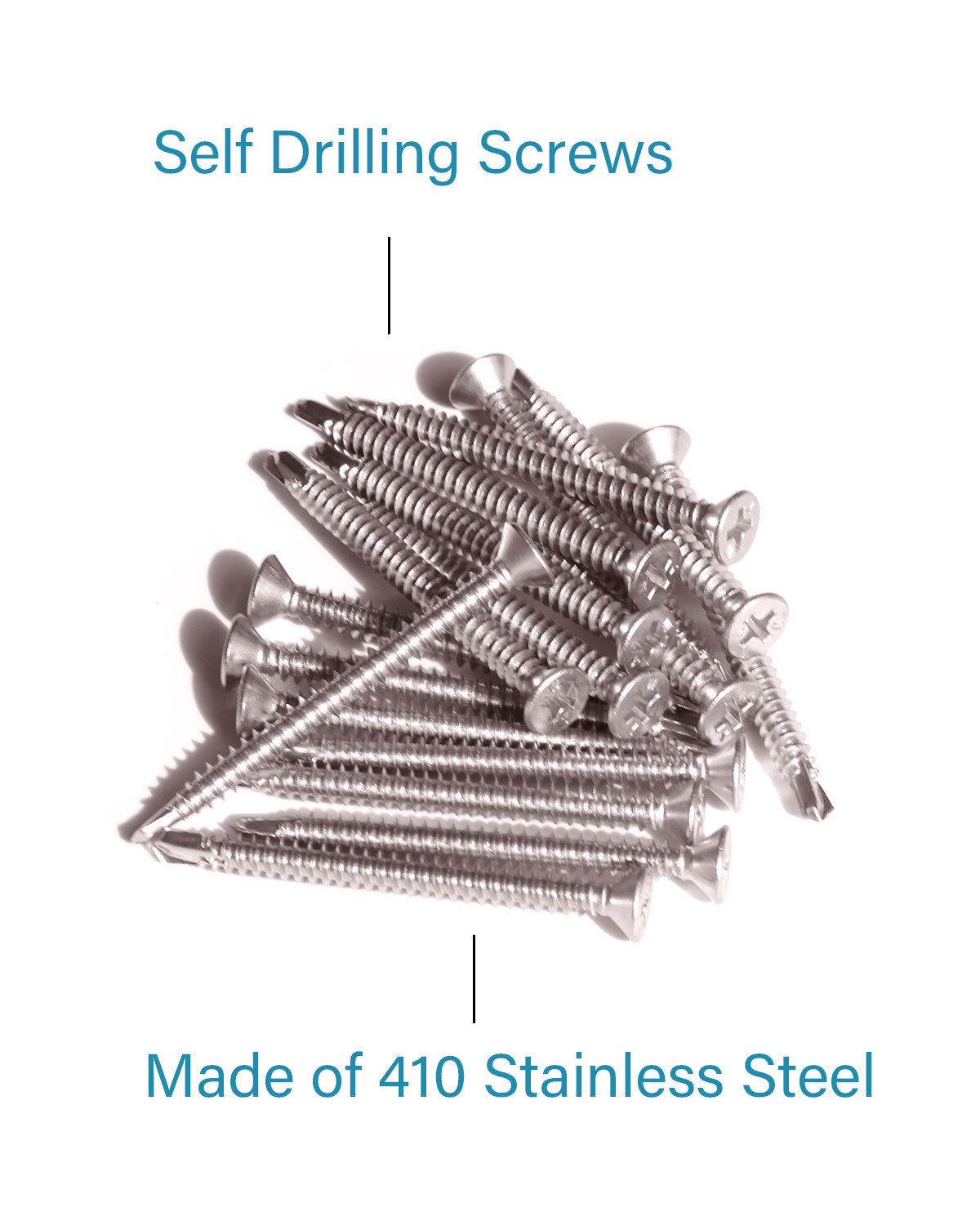 IMScrews 100pcs #14 x 2" Stainless Flat Head Phillips Self Drilling Screws, 410 Stainless Steel Full Thread Sheet Metal Tek Wood to Metal Screws