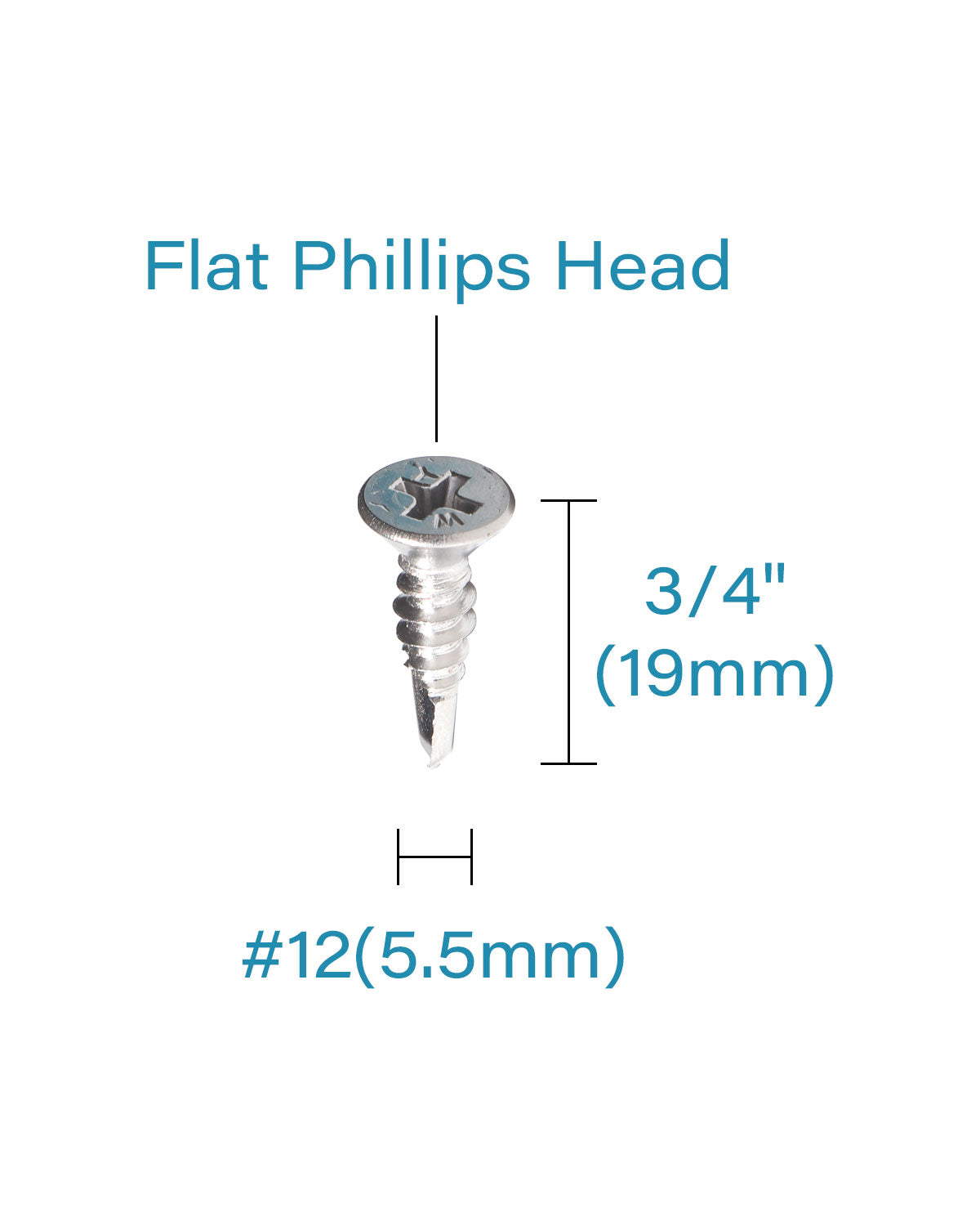 IMScrews 50 шт. # 12 x 3/4 дюйма Самосверлящие винты Phillips с плоской головкой из нержавеющей стали, винты из нержавеющей стали 410 с полной резьбой для листового металла Tek Wood to Metal