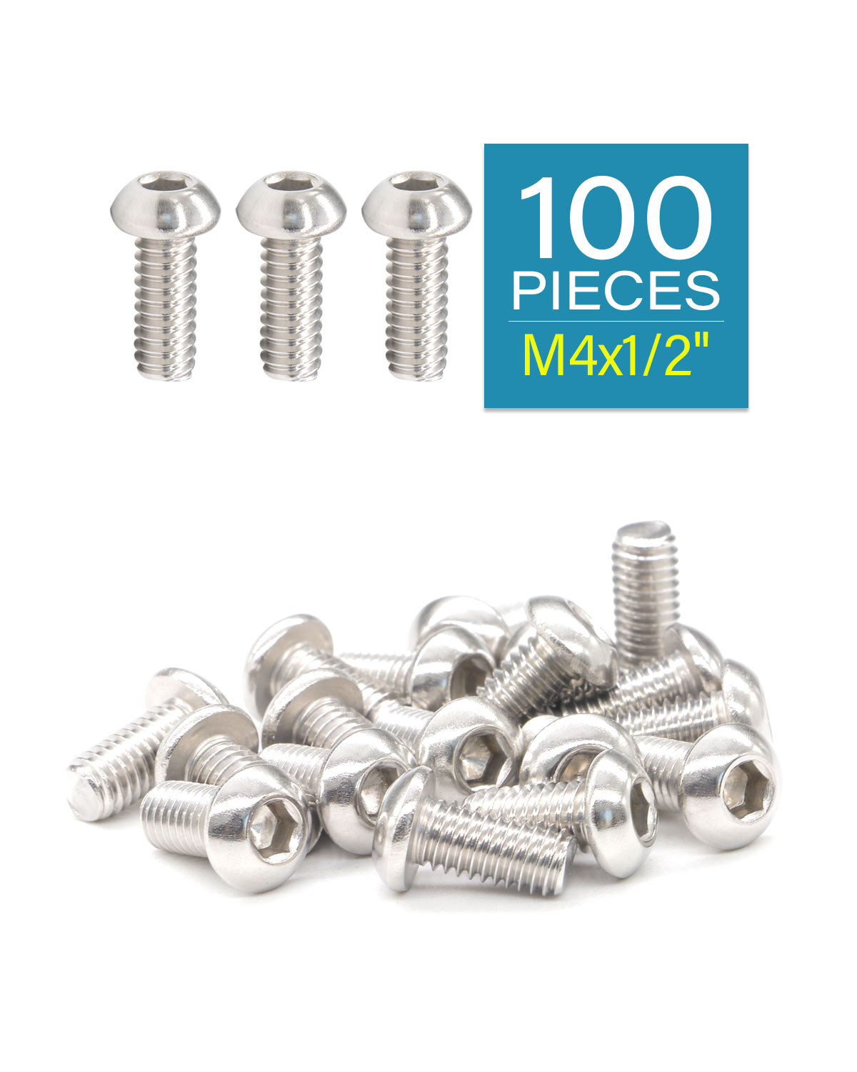 M4 x 1/2" (12mm) Button Head Socket Cap Bolts Screws 100pcs, 18-8 Stainless Steel 304 Allen Hex Drive Fully Thread Machine Screw ISO7380 | by IMSCREWS