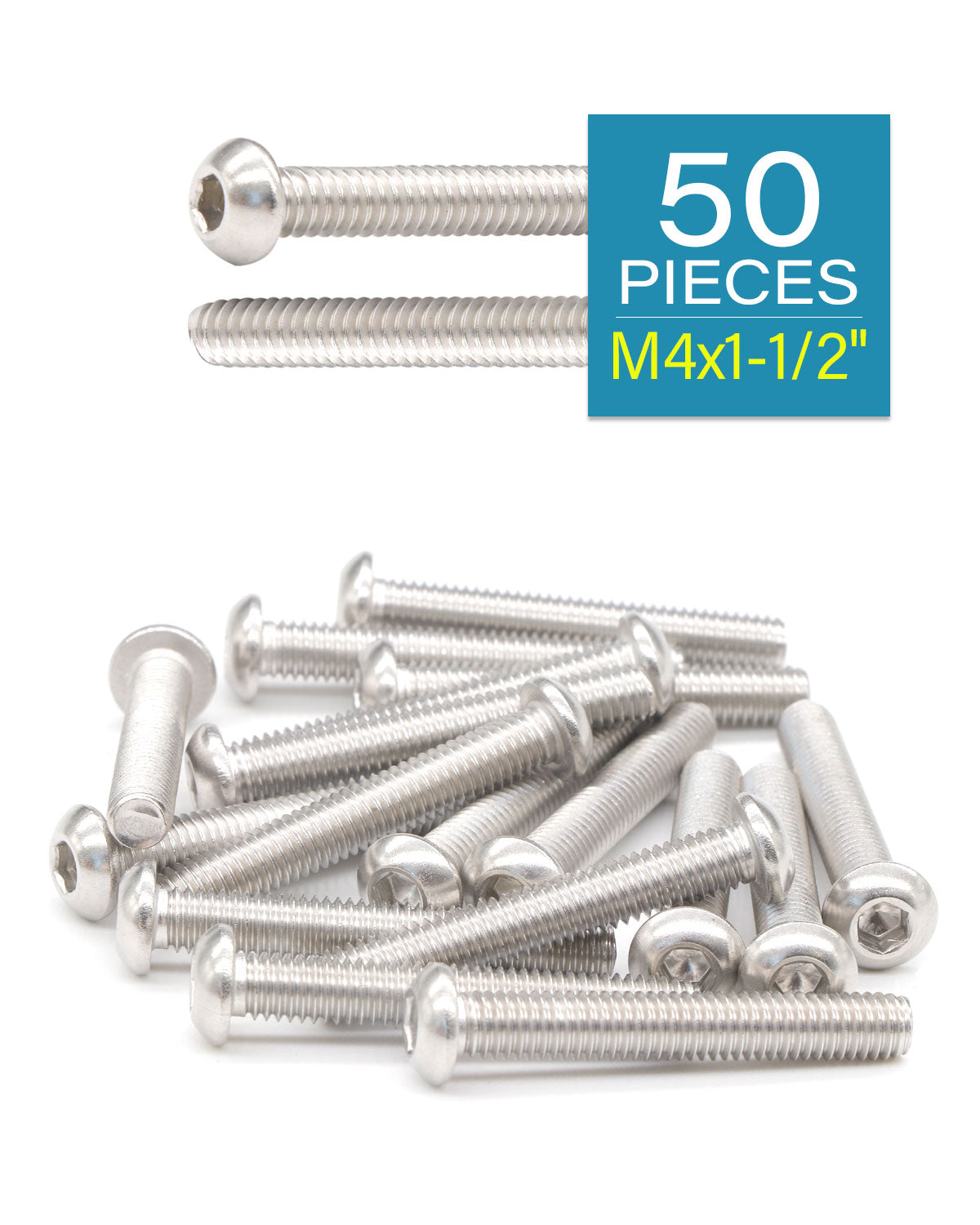 M4 x 1-1/2" Button Head Socket Cap Bolts Screws (50pcs) 18-8 Stainless Steel 304 Allen Hex Drive Fully Thread Machine Screw ISO7380 | by IMSCREWS