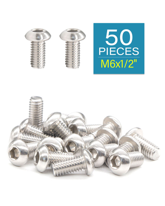 M6 x 12mm Button Head Socket Cap Bolts Screws 50pcs, 18-8 Stainless Steel 304 Allen Hex Drive Fully Thread Machine Screw ISO7380 by IMSCREWS