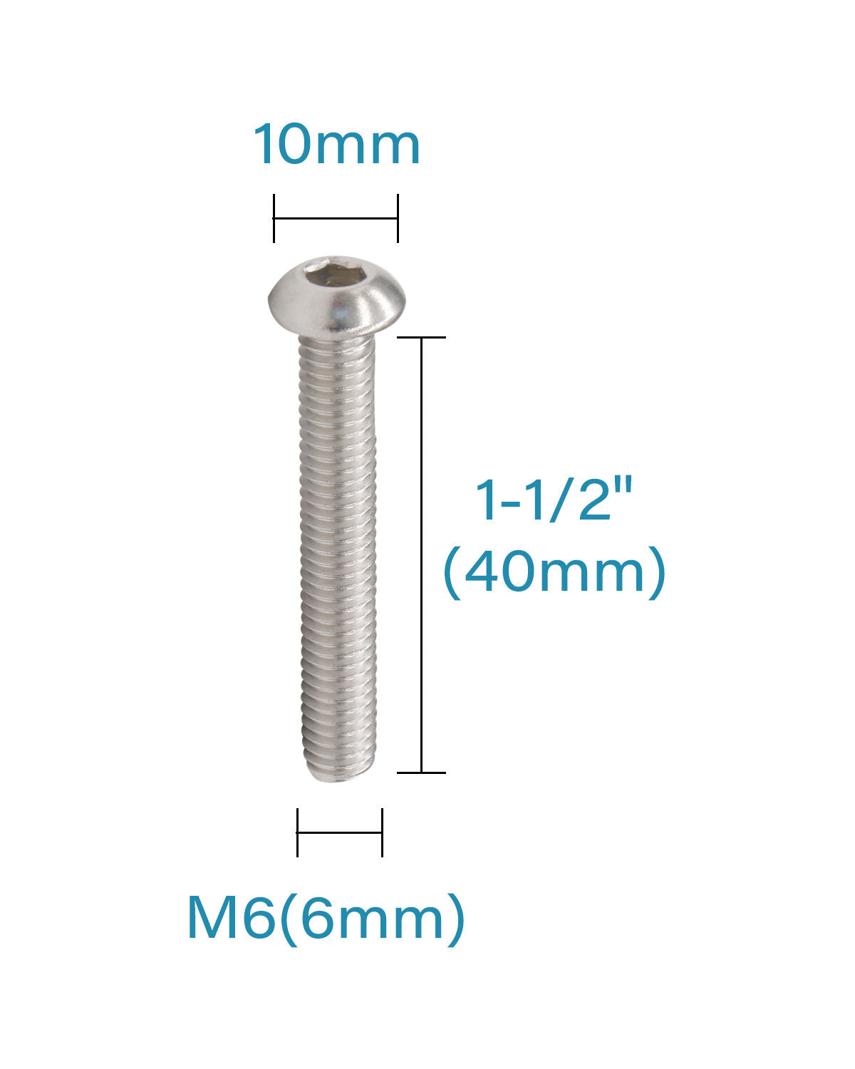 M6 x 1-1/2" Button Head Socket Cap Bolts Screws (40pcs) 18-8 Stainless Steel 304 Allen Hex Drive Fully Thread Machine Screw ISO7380 | by IMSCREWS