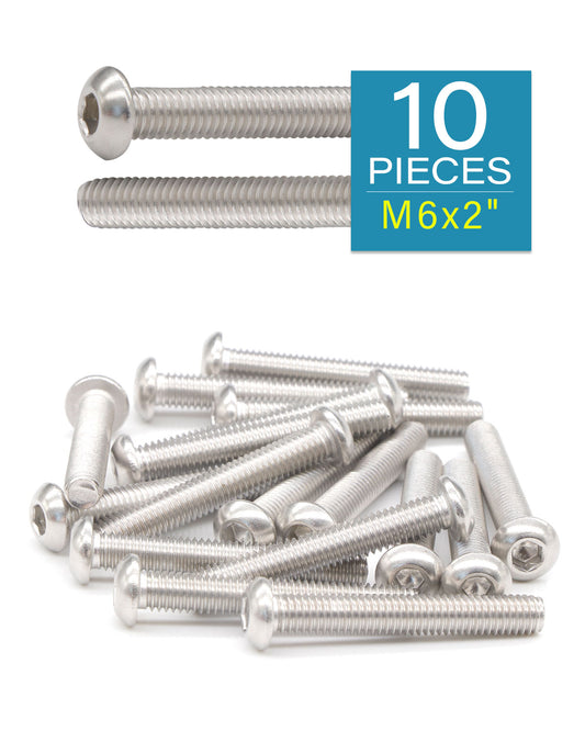 M6 x 2" Button Head Socket Cap Bolts Screws (10pcs) 18-8 Stainless Steel 304 Allen Hex Drive Fully Thread Machine Screw ISO7380 | by IMSCREWS