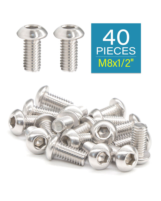 M8 x 1/2" Button Head Socket Cap Bolts Screws (40pcs) 18-8 Stainless Steel 304 Allen Hex Drive Fully Thread Machine Screw ISO7380 | by IMSCREWS