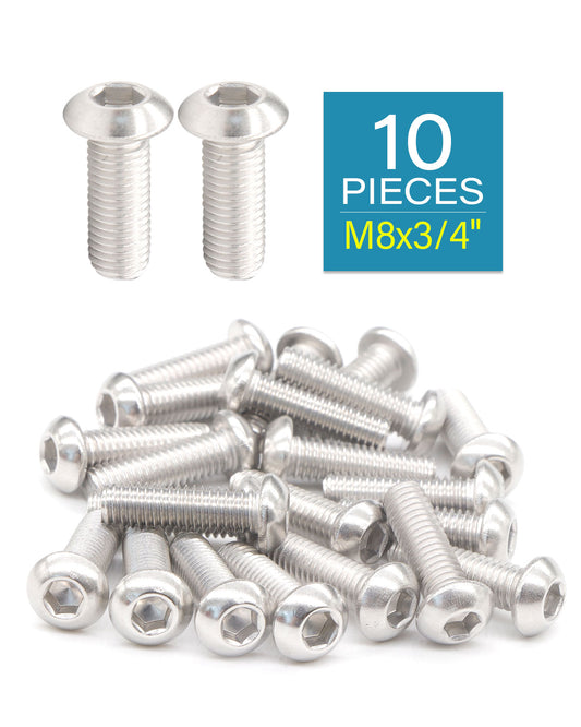 M8 x 3/4" Button Head Socket Cap Bolts Screws (10pcs) 18-8 Stainless Steel 304 Allen Hex Drive Fully Thread Machine Screw ISO7380 | by IMSCREWS