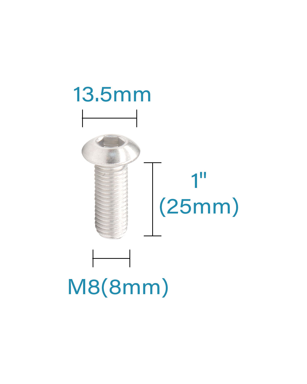 Болты с цилиндрической головкой M8 x 1 дюйм. Винты (25 шт.) Нержавеющая сталь 18-8, шестигранный привод 304 с шестигранной головкой, полнорезьбовой крепежный винт ISO7380 | от IMSCREWS
