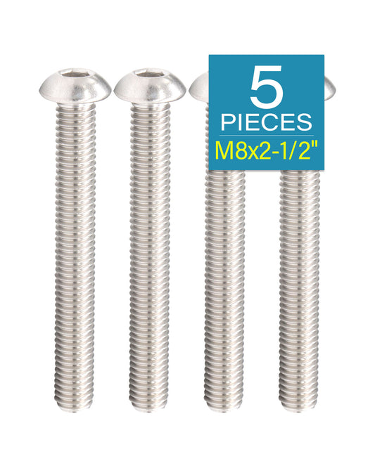 M8 x 2-1/2" Button Head Socket Cap Bolts Screws (5pcs) 18-8 Stainless Steel 304 Allen Hex Drive Fully Thread Machine Screw ISO7380 | by IMSCREWS