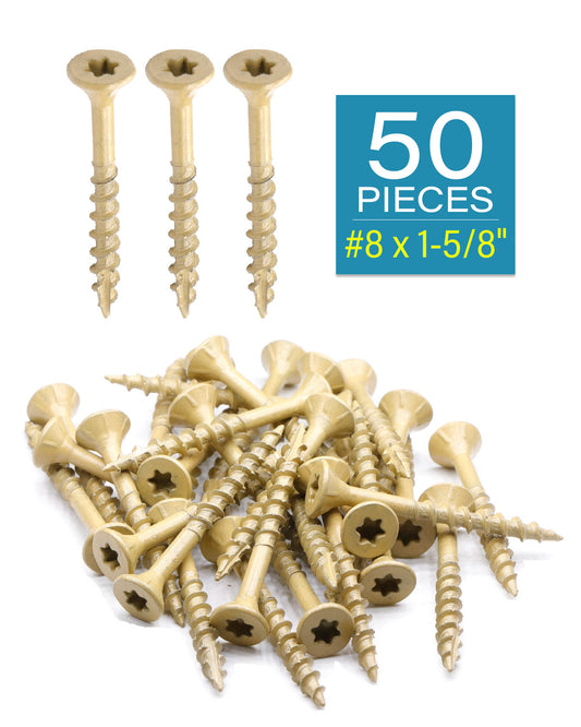 Deck Screws, Exterior Wood Screws #8 x 1-5/8 Inch 50 Pcs, Carbon Steel Star Drive and Coarse Threads, Anti-Corrosion, Tan Coated Screws for Decks, Fences and Other Outdoor Use | by IMSCREWS