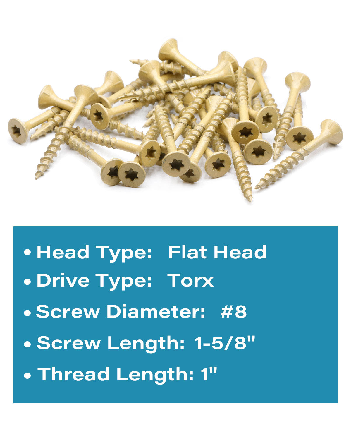 Deck Screws, Exterior Wood Screws #8 x 1-5/8 Inch 50 Pcs, Carbon Steel Star Drive and Coarse Threads, Anti-Corrosion, Tan Coated Screws for Decks, Fences and Other Outdoor Use | by IMSCREWS