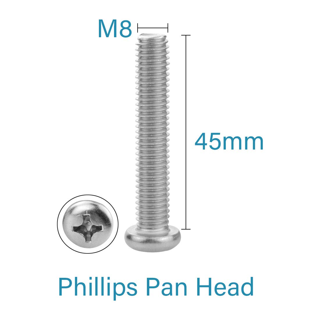 M8 x 45mm Machine Screws (10pcs) Pan Phillips Cross Head TV Wall Mounts Screws for Samsung Series TV, 18/8 Stainless Steel | by IMSCREWS